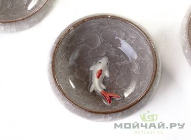 Набор посуды # 17375 керамика глазурь «колотый лед» чайник 150 мл 6 чашек по 50 мл